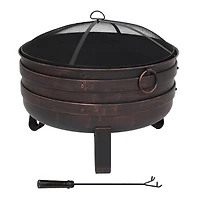 Heavy-Duty Steel Cauldron Fire Pit with Spark Screen and Pvc Protective Cover - 28.5-Inch Round - Brushed Bronze