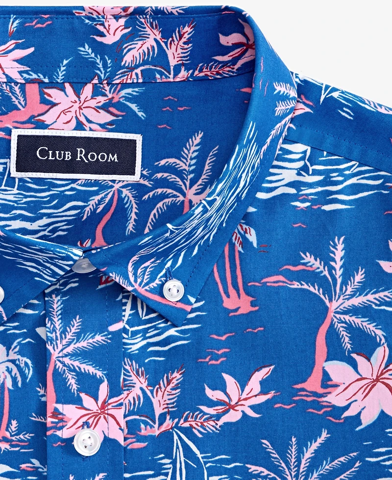 Club Room Men's Palmera Scene Regular-Fit Stretch Printed Button-Down Poplin Shirt, Exclusively at Macy's