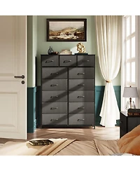 Wlive Tall Dresser for Bedroom with 13 Drawers Storage Organizer Unit Fabric Closet Chest of Steel Frame Wood Top