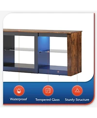 Wlive TV Stand with Led Lights for Tvs up to 65 inch Entertainment Center Glass Shelves Modern Console Living Room Media Stor
