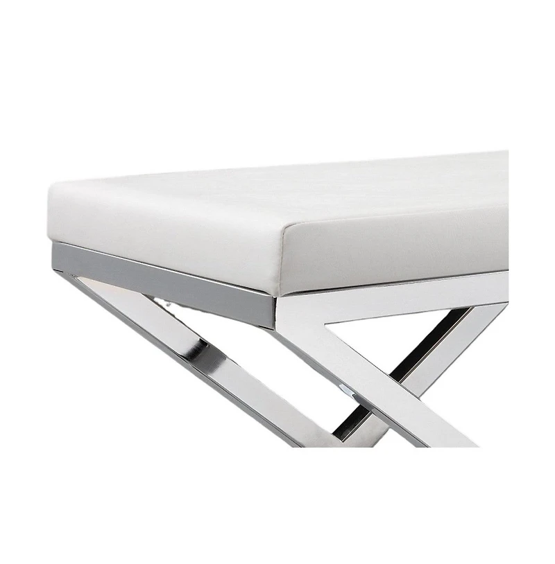 Slickblue Padded Seat Stool with White Faux Leather and Crossed Chrome Legs for Modern Chic Decor
