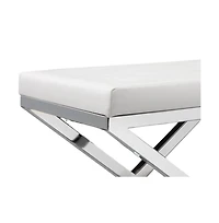 Slickblue Padded Seat Stool with White Faux Leather and Crossed Chrome Legs for Modern Chic Decor