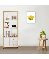 gaomon Modern Bookshelf with Drawers White Storage