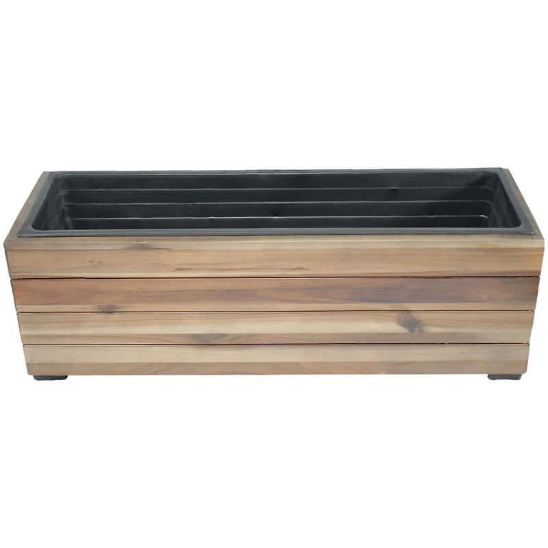 Indoor/Outdoor Rectangle Acacia Wood Planter Box with Plastic Liner - 24.25"