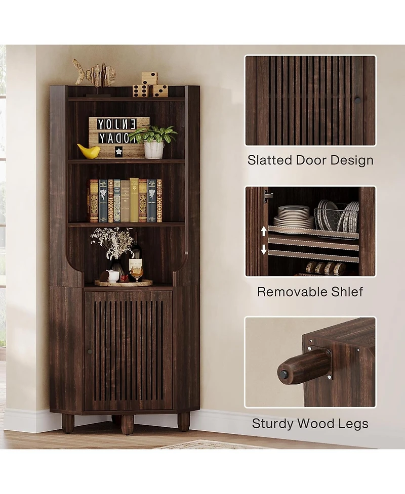 Tribesigns 68-Inch Tall Corner Cabinet, Farmhouse Kitchen Storage Cabinet with Doors and Shelves, Rustic Wood Corner Display Cabinet