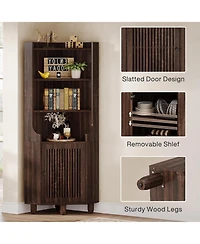 Tribesigns 68-Inch Tall Corner Cabinet, Farmhouse Kitchen Storage Cabinet with Doors and Shelves, Rustic Wood Corner Display Cabinet