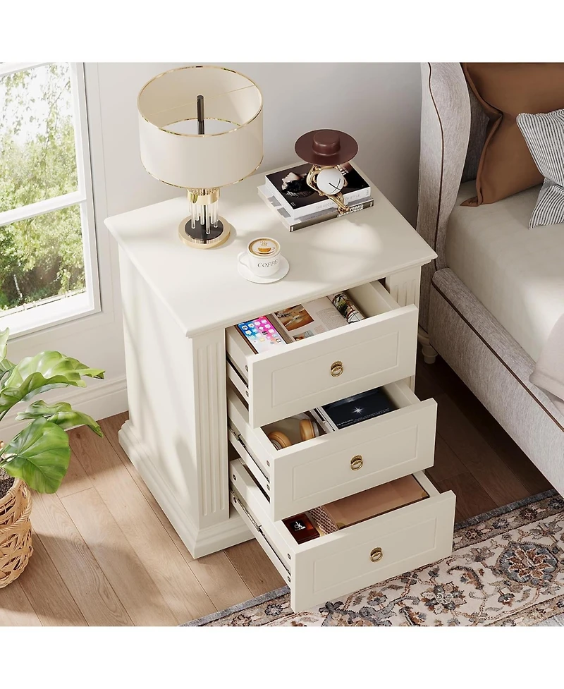 Tribesigns 3-Drawer Nightstand Set of 2, Wood Night Stand with Storage Drawers, Modern Bedside Table Side End Table for Bedroom, Beige