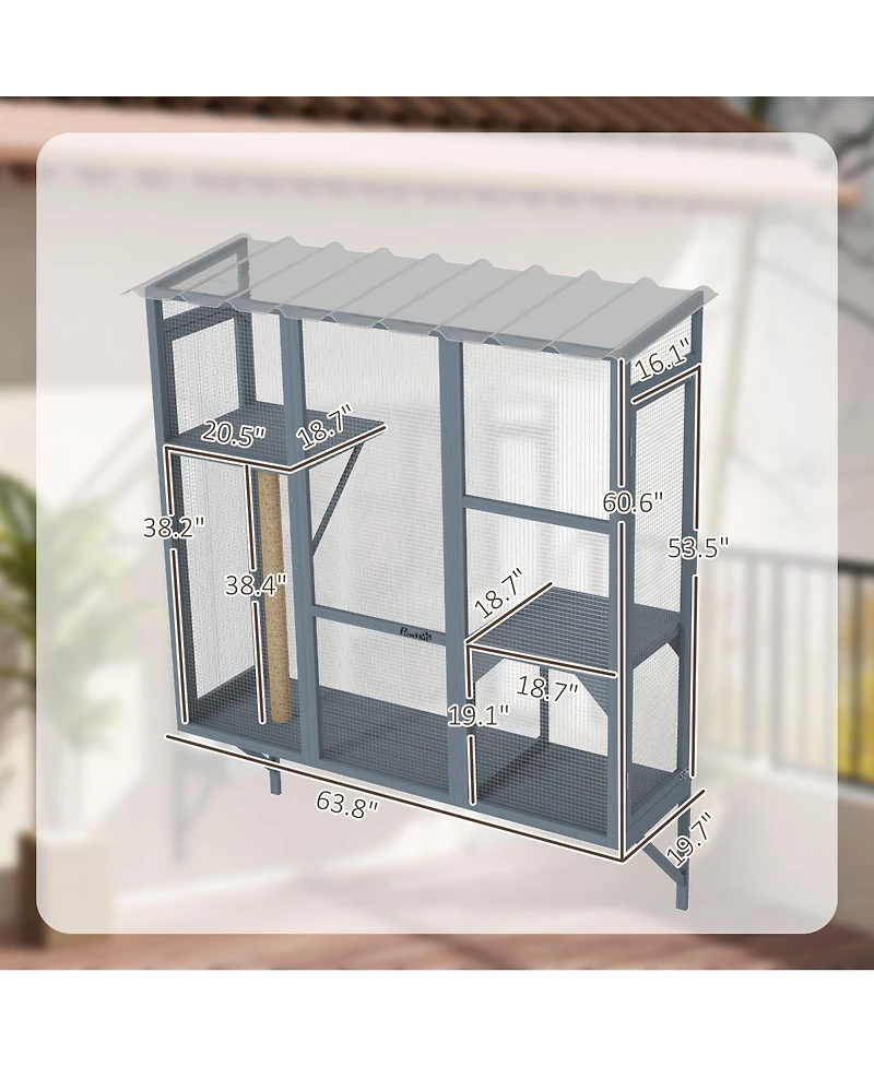PawHut Catio Outdoor, Window Catio for 2-3 Cats, for Playing Sunbathing