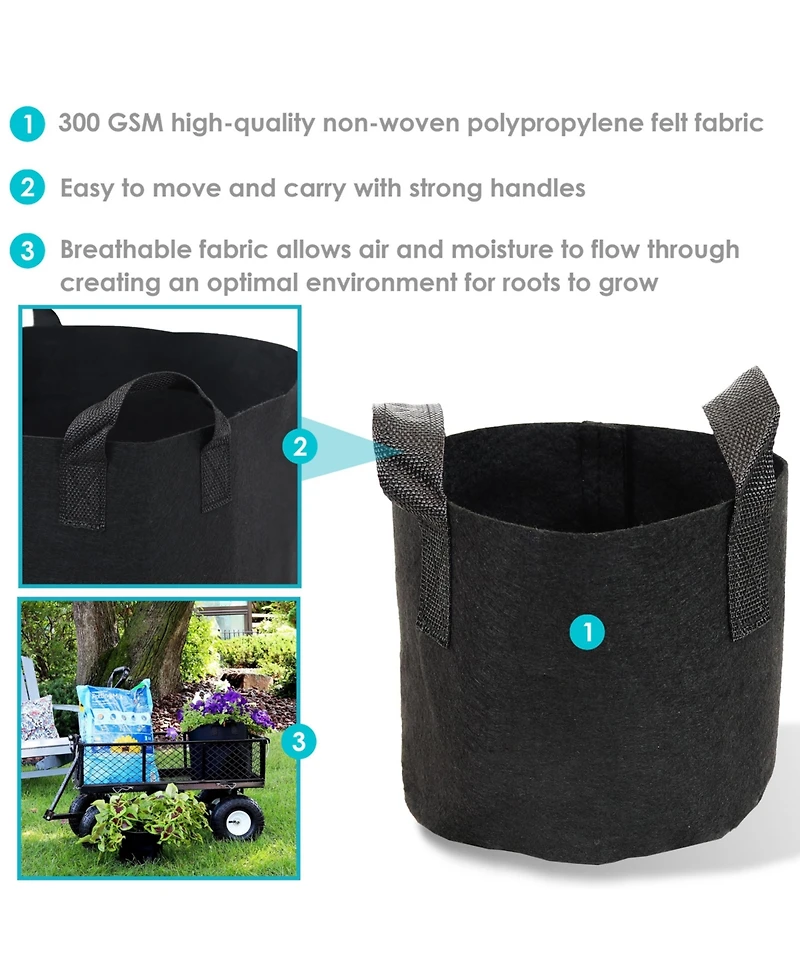 Garden Grow Bag with Handles Nonwoven Polypropylene Fabric, Black