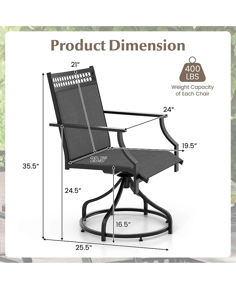 Patio Swivel Dining Chairs Set of 2 with Quick-Drying Fabric and Metal Frame
