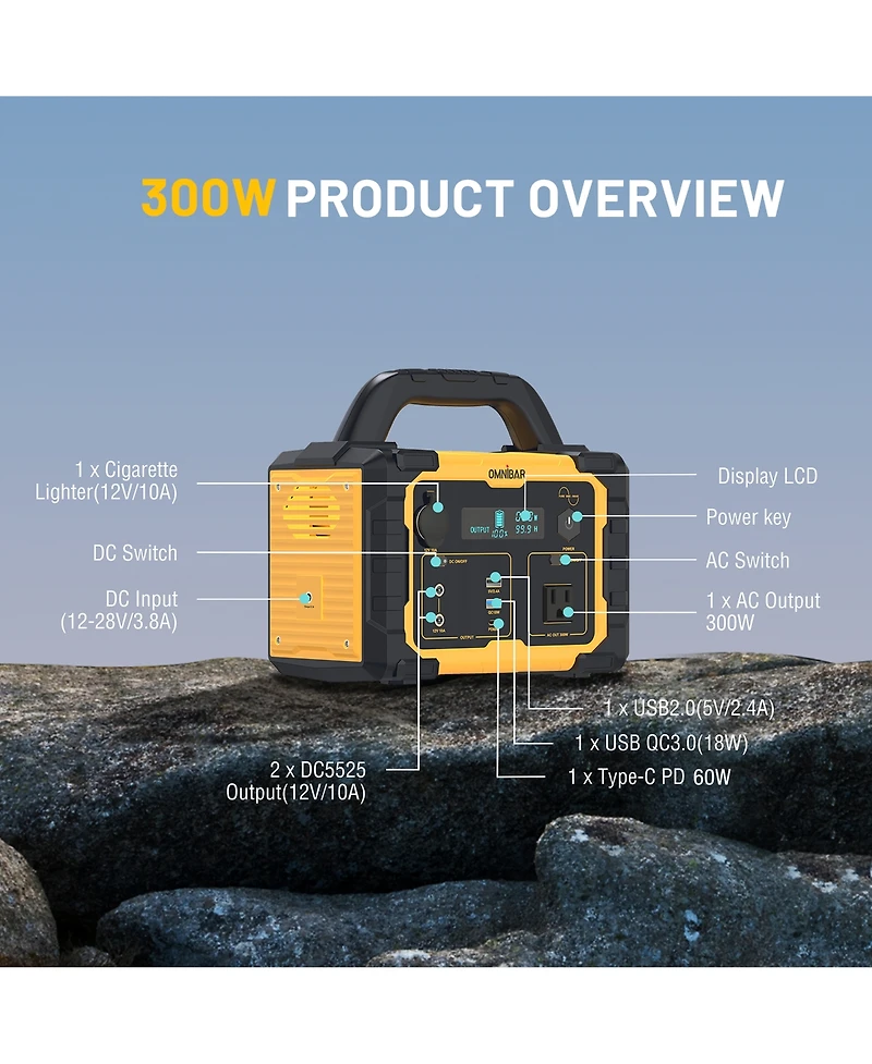Mondawe 300W Portable Power Station 299.5Wh Solar Generator with Ac Outlet