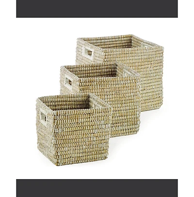 Napa Home & Garden Rivergrass Square Baskets With Handles, Set Of 3