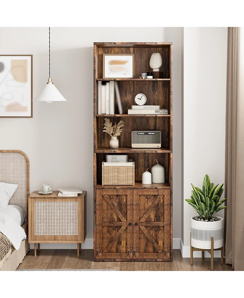 gaomon Tall Bookcase with Doors, 4-Tier Wooden Bookshelf