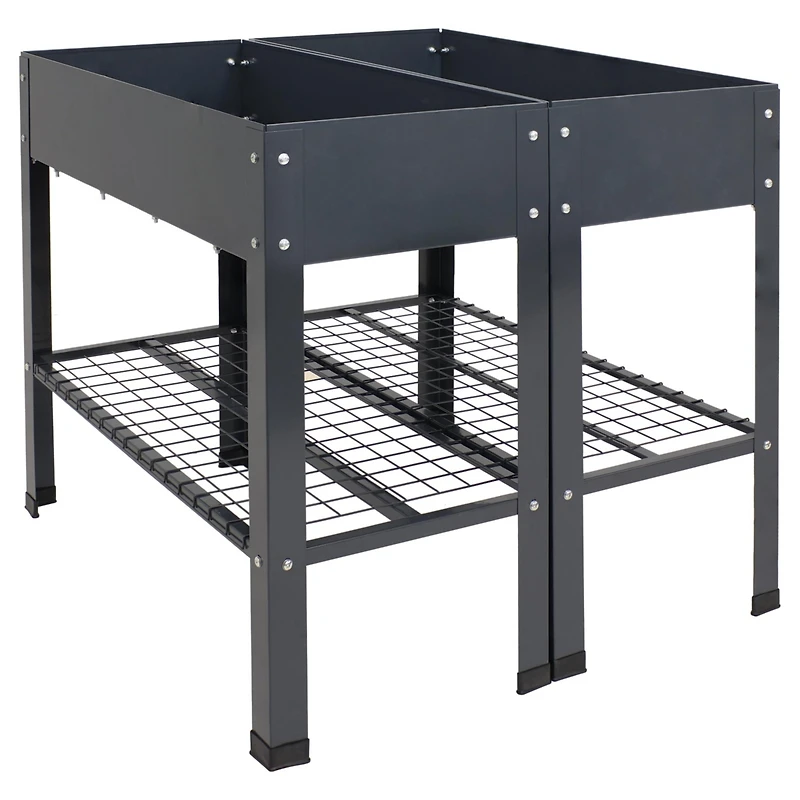 Hot Dip Galvanized Steel Raised Garden Bed with Mesh Shelf - Set of 2