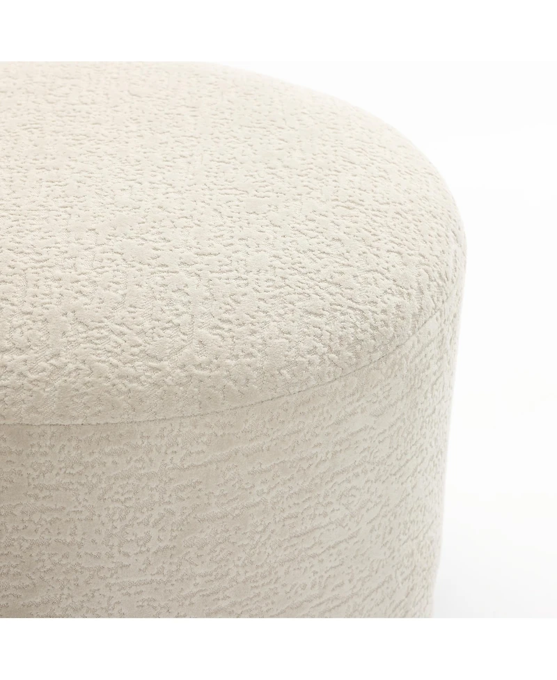 LuxenHome Upholstered Cream Modern Round Ottoman