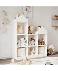 gaomon 7-Cubby Kids Bookshelf Wooden Toy Storage Organizer Bookcase