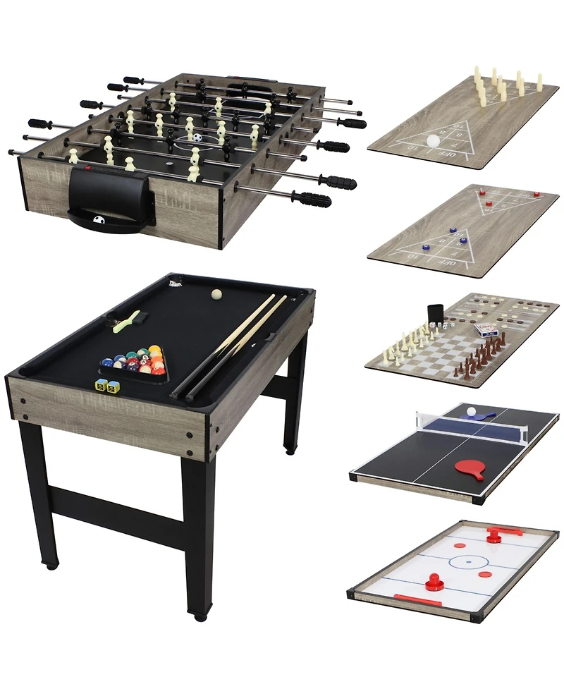 10-in-1 Multi-Game Table with Billiards, Foosball, Hockey, Ping Pong, Chess, Checkers, Backgammon, Shuffleboard, Bowling, and Cards - 49.5"