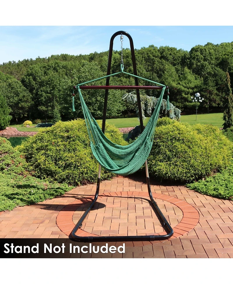 Modern Boho-Style Soft-Spun Polyester Rope Hanging Caribbean Xl Hammock Chair for Yard, Balcony, and Garden
