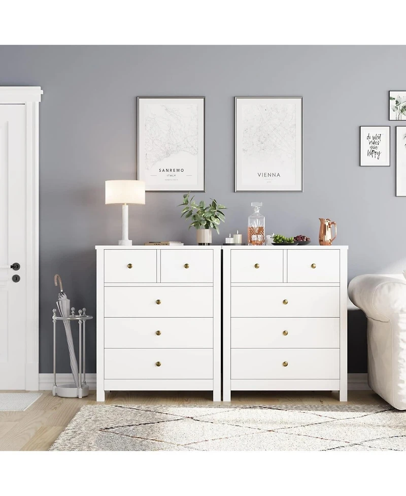 5 Drawer Dresser, Wooden Chest of Drawers, Modern Storage Tower with Metal Handles, Storage Organizer Unit with Deep Space for Bedroom, Living Room, H