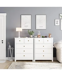 5 Drawer Dresser, Wooden Chest of Drawers, Modern Storage Tower with Metal Handles, Storage Organizer Unit with Deep Space for Bedroom, Living Room, H