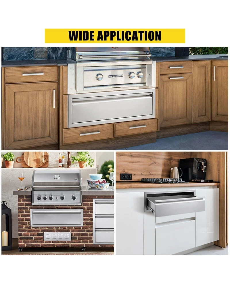 gaomon Outdoor Kitchen Drawer with Divider, Stainless Steel Flush Mount Single Bbq Drawer, 30W x 23D x 10H Inches Built-In Access Drawer with Venting