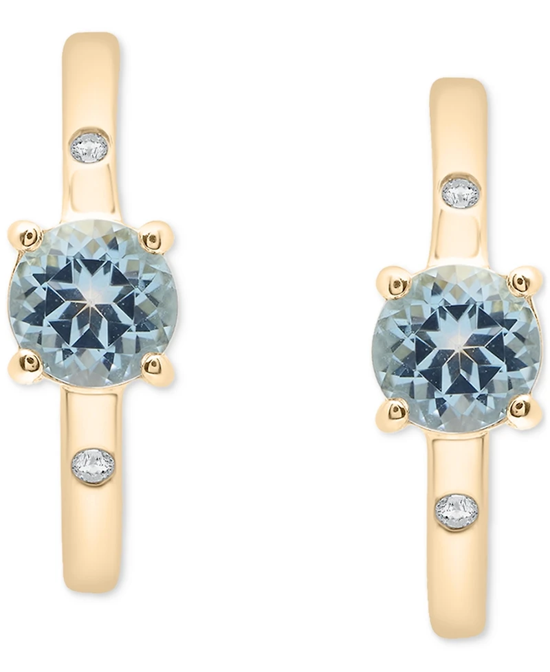 Macy's 2-Pc. Set Sky Blue Topaz (1-1/5 ct. t.w.) & Diamond Accent Hoop Earrings & Pendant Necklace in 14k Gold Over Sterling Silver