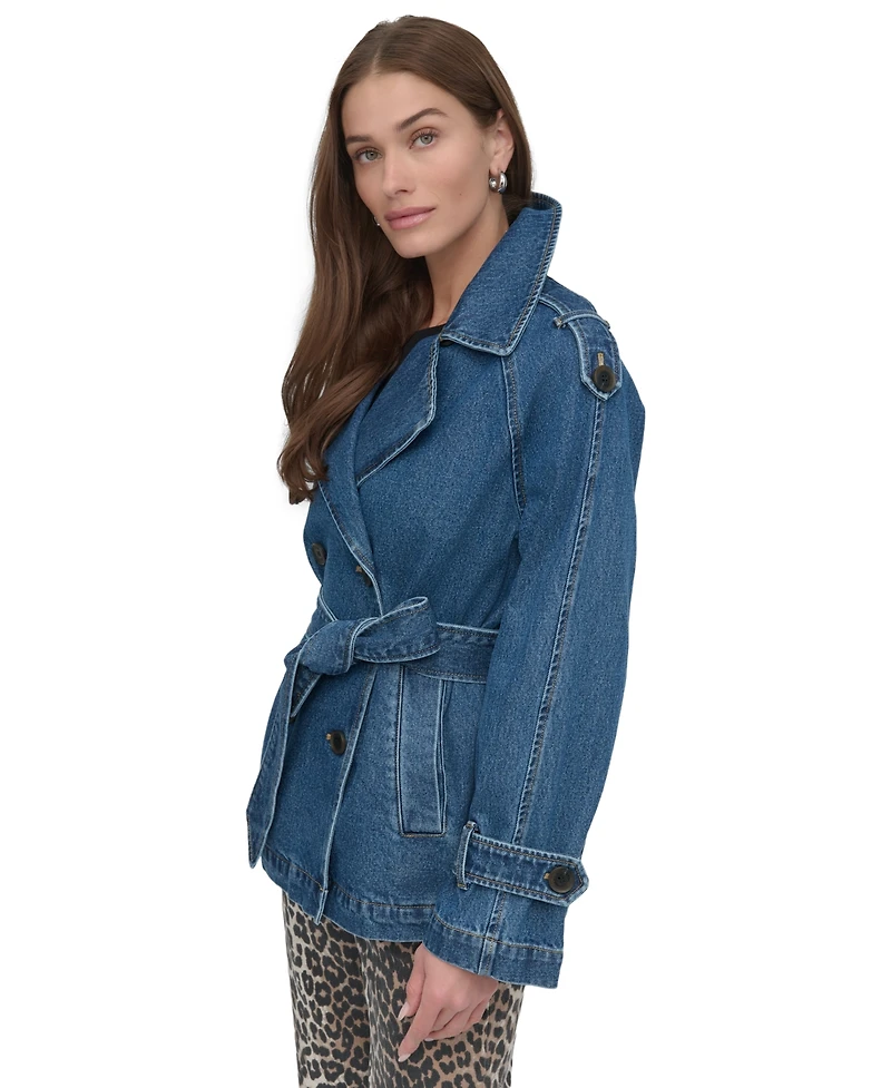Dkny Women's Short Belted Double-Breasted Trench Coat