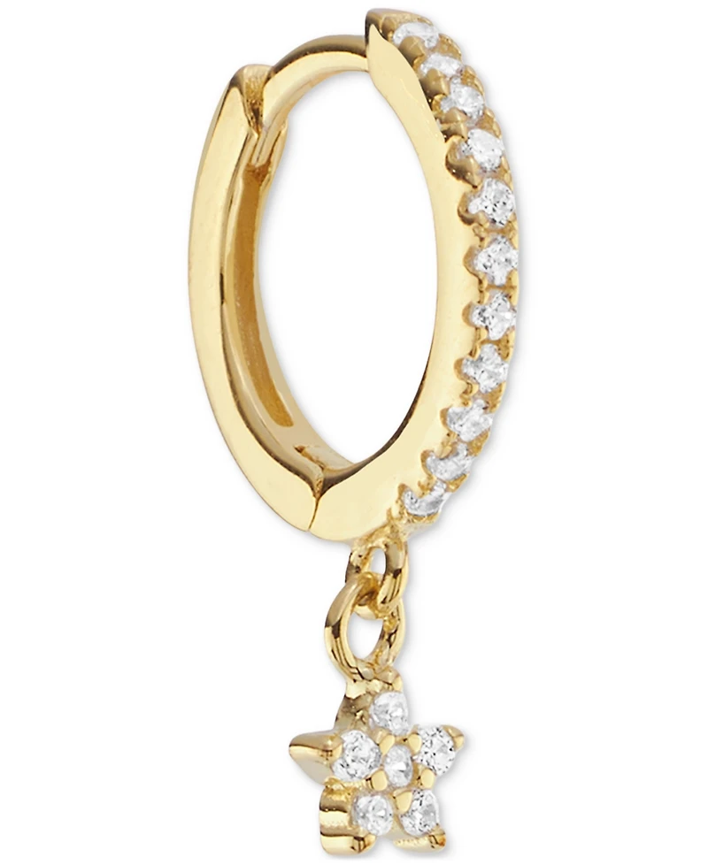 Cubic Zirconia Star Charm Huggie Hoop Earrings (3/8 ct. t.w.) in 14k Gold over Sterling Silver