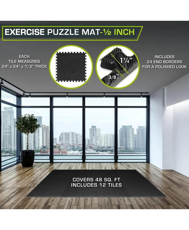 ProsourceFit Exercise Puzzle Mat 1/2-in, Blue, 48 Sq Ft - 12 Tiles