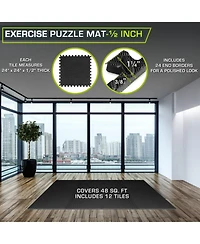 ProsourceFit Exercise Puzzle Mat 1/2-in, Blue, 48 Sq Ft - 12 Tiles
