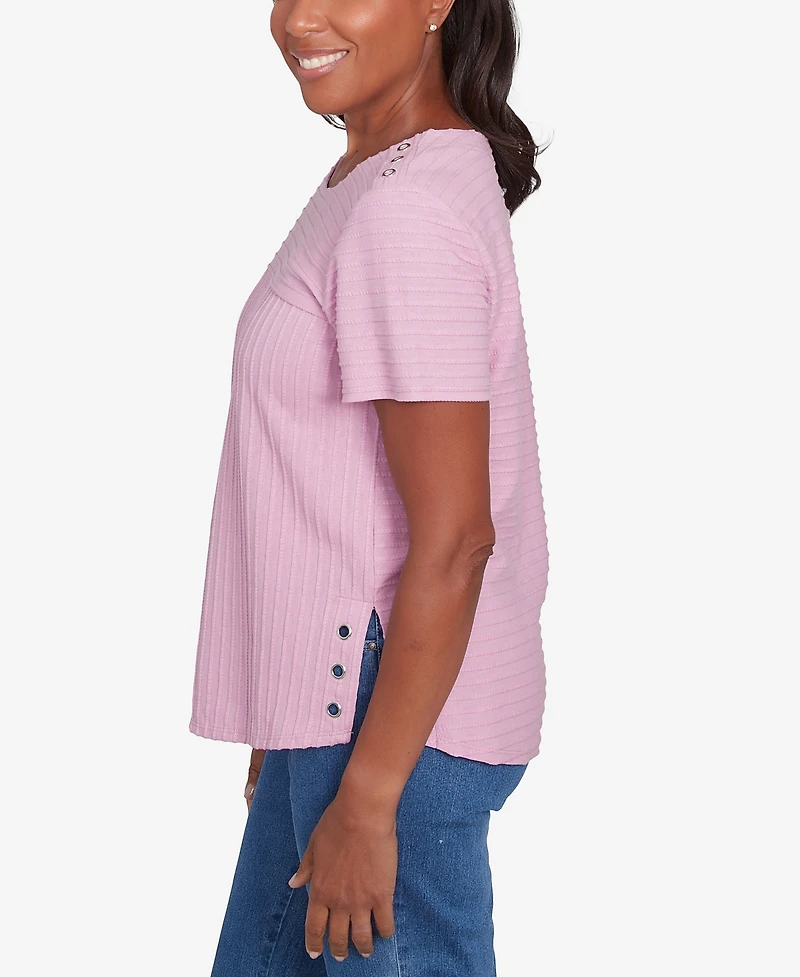 Alfred Dunner Women's Classic Solid Textured Short Sleeve Top