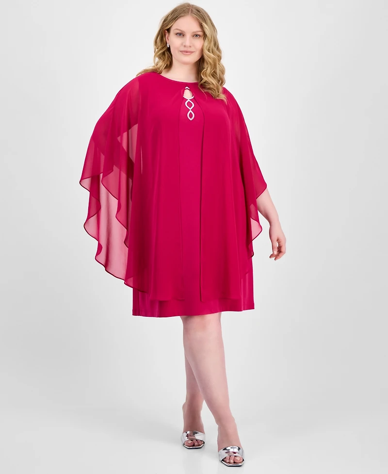 Connected Plus Size Cape-Overlay Sheath Dress