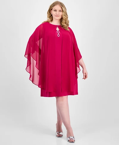 Connected Plus Size Cape-Overlay Sheath Dress