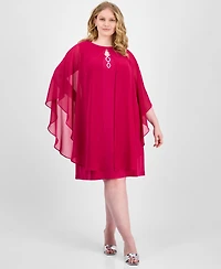 Connected Plus Size Cape-Overlay Sheath Dress