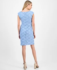 Connected Petite Lace Cowlneck Pull-On Sheath Dress