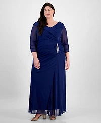 Alex Evenings Plus Size Portrait-Collar Side-Ruched A-Line Dress