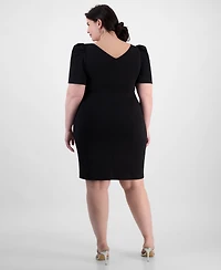 Alex Evenings Plus Size Boat Neck Puff-Sleeve Sheath Dress