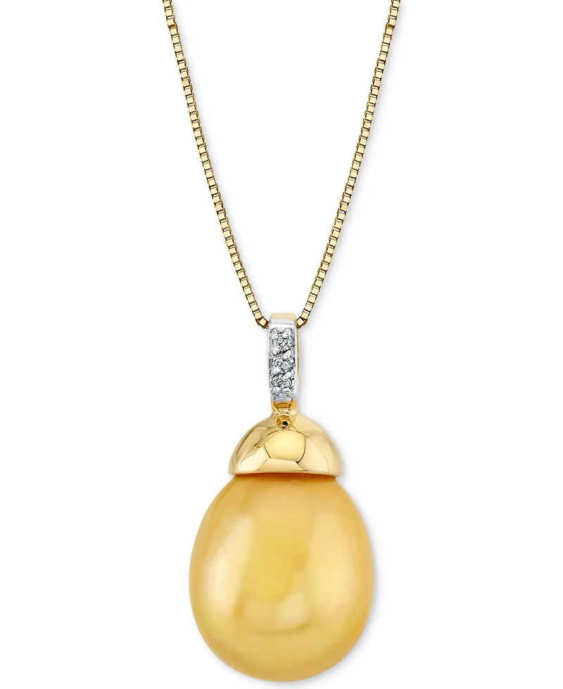 Cultured Golden South Sea Baroque Pearl (10-12mm) & Diamond Accent 18" Pendant Necklace in 14k Gold