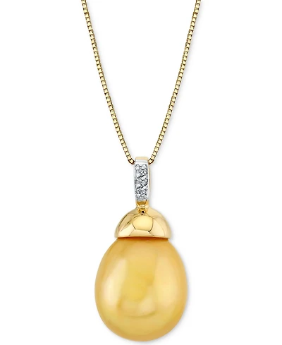 Cultured Golden South Sea Baroque Pearl (10-12mm) & Diamond Accent 18" Pendant Necklace in 14k Gold