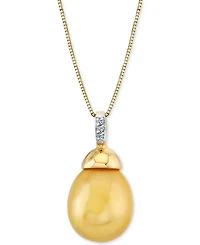 Cultured Golden South Sea Baroque Pearl (10-12mm) & Diamond Accent 18" Pendant Necklace in 14k Gold