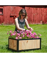 Acacia Wood Steel Framed Planter Box with Removable Planter Bag