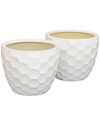 Honeycomb Pattern Ceramic Planter - 11.25" Round - White - 2-Pack