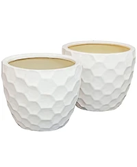 Honeycomb Pattern Ceramic Planter - 11.25" Round - White - 2-Pack