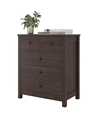 5 Drawer Dresser, Wooden Chest of Drawers, Modern Storage Tower with Metal Handles, Storage Organizer Unit with Deep Space for Bedroom, Living Room