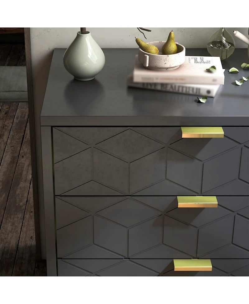 3 Drawer Dresser for Bedroom, Wood Chest of Drawers with Metal Legs, Modern Storage Dresser Chest Cabinet Organizer, Large Dresser for Hallway