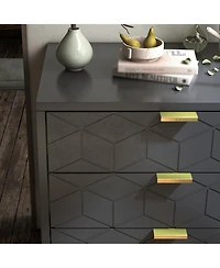 3 Drawer Dresser for Bedroom, Wood Chest of Drawers with Metal Legs, Modern Storage Dresser Chest Cabinet Organizer, Large Dresser for Hallway