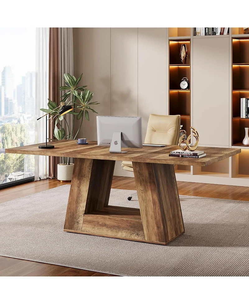 Tribesigns Modern Computer Desk, 63-Inch Large Office Simple Style Executive Desk Study Table with Sturdy Base, Wooden Faux Marble Writing