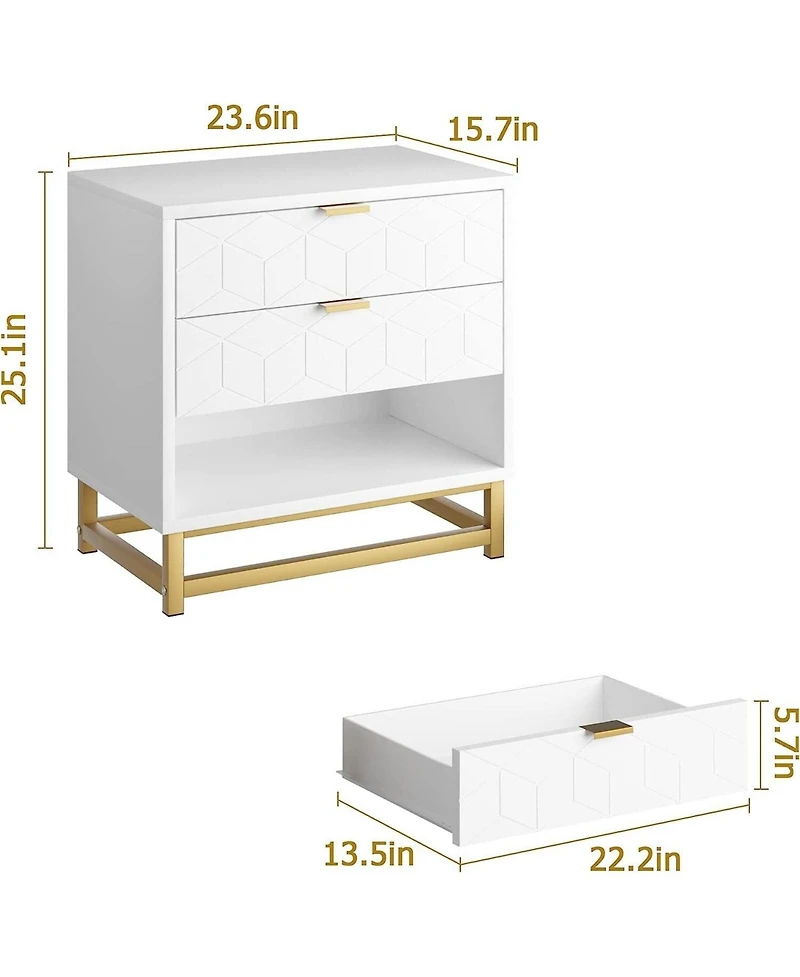 3 Drawer Dresser for Bedroom, Wood Chest of Drawers with Metal Legs, Modern Storage Dresser Chest Cabinet Organizer, Large Dresser for Hallway, Closet