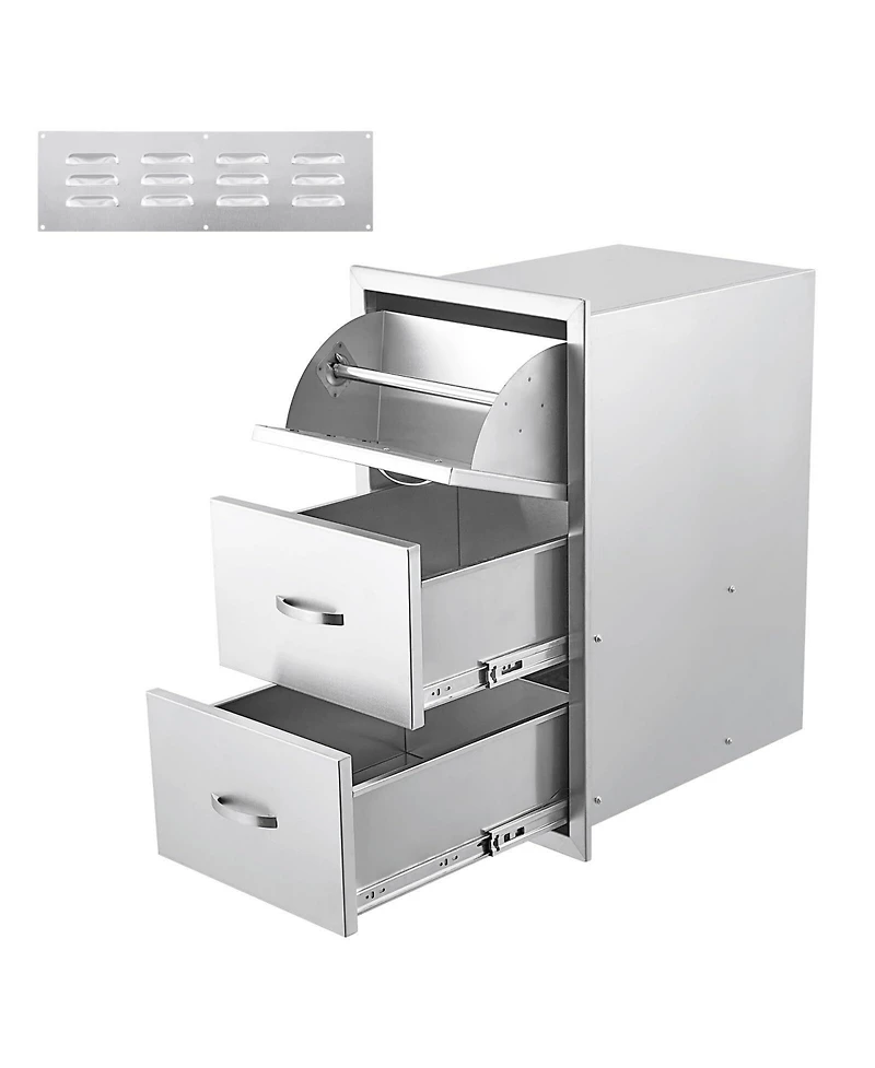 gaomon Outdoor Kitchen Drawer with Paper Towel Holder, Stainless Steel Flush Mount Triple Bbq Drawers, 17W x 21D x 30H Inches Built-In Access Drawer w
