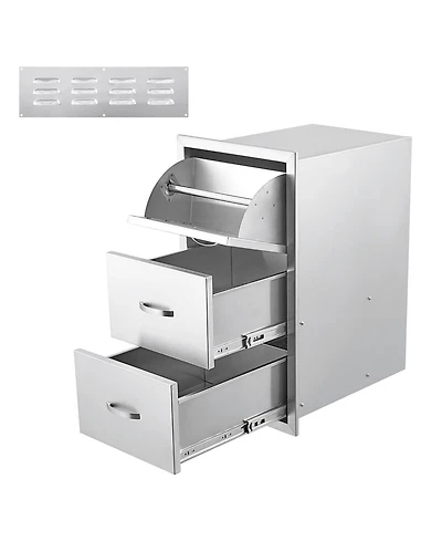 gaomon Outdoor Kitchen Drawer with Paper Towel Holder, Stainless Steel Flush Mount Triple Bbq Drawers, 17W x 21D x 30H Inches Built-In Access Drawer w